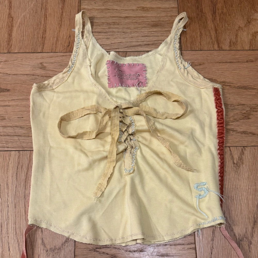 Yellow Lace-Up Women's Top Hand Made
